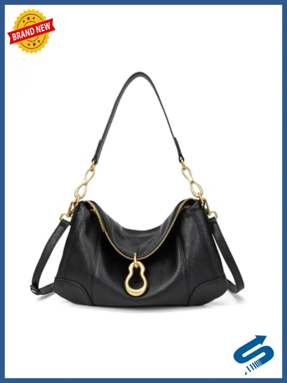Faux Leather Hobo Shoulder Bag with Gold Hardware